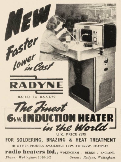 Radio Heaters Ltd, Radyne RF Induction Heater 1950s advert